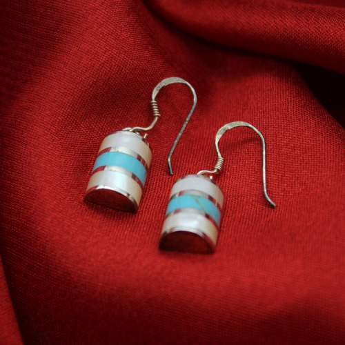 Gorgeous Blue And White Stone Earrings, Rectangle Shaped , Sterling Silver Earrings